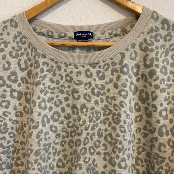 Splendid Gray Leopard Print Crew Neck Sweatshirt - Picture 2 of 6